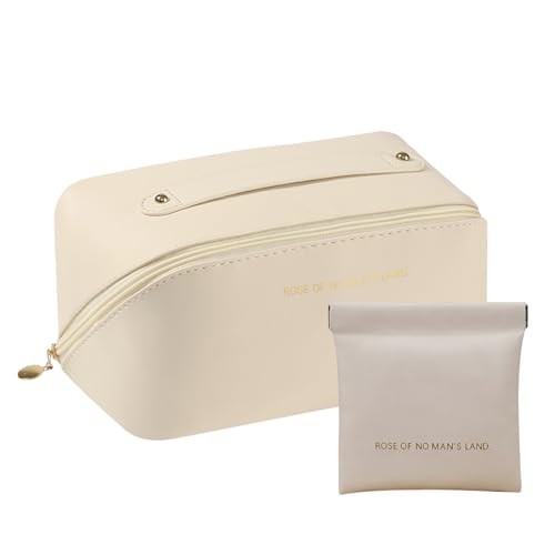 KASESSS 2 PCS Kosmetiktasche, Kulturbeutel Damen Groß, Make up Tasche Portable, Kulturtasche Wasserdichter, Schminktasche für Reise, Waschtasche Damen, Makeup Bag für Damen und Mädchen (Beige)