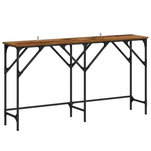 vidaXL Konsolentisch Altholz 140 x 29 x 75 cm Holzwerkstoff, Industrieller Konsolentisch, strapazierfähige Oberfläche, moderner Akzent, rechteckig, vielseitig, höhenverstellbar, schmal