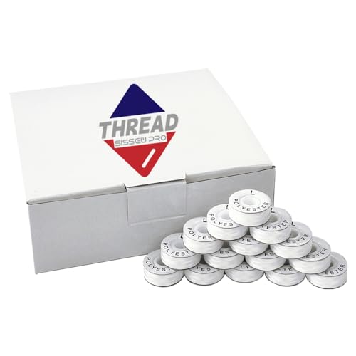 Sissewpro Cardboard Prewound Bobbin L, 75D/2(60WT SA155 Size 9.4) Embroidery Sewing Machine Bobbins Thread for Brother Babylock Singer Ricoma, 144pcs White Pack