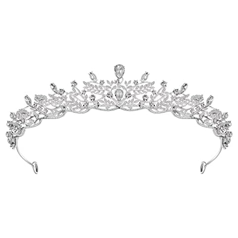 SWEETV Silver Tiara Crown for Women,Princess Tiaras for Girls,Crystal Retro Hair Accessories for Wedding Birthday Prom Pageant Quinceanera Cover