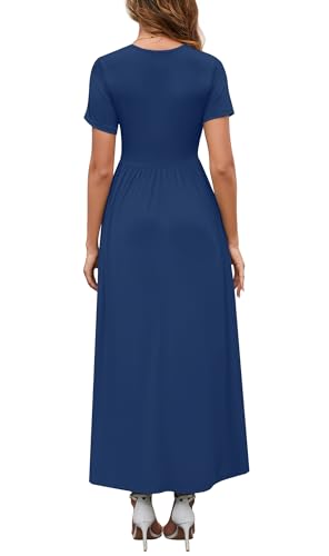 WEACZZY Womens Maxi Dresses 2026 Wrap Empire Waist Holiday V Neck Short Sleeve Long Dress Hawaiian Maternity Summer Sundress with Pockets,Navy Blue,Medium — view 5