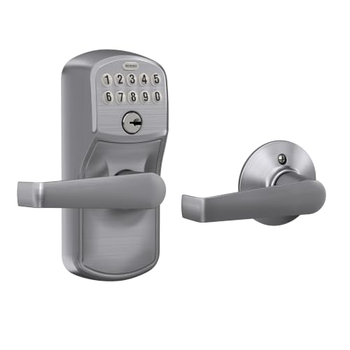 Schlage Electronic Keypad Lock, Lever Handle, Camelot Trim, Satin Chrome | Keypad…