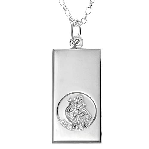 Alexander Castle Sterling Silver St Christopher Ingot Pendant Necklace - 26mm x 13mm - with 18