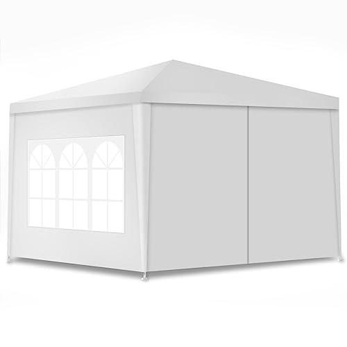 GYMAX Gazebo da Giardino 3x3m con 4 Pareti Laterali Rimovibili e 2 Finestre Trasparenti e Struttura in Metallo, Gazebo a Montaggio Rapido, Padiglione Pieghevole Adatto a Campeggio, Spiaggia