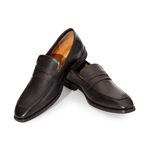 Image of Classic Genuine Leather Formal Penny Loafers for Men | Premium Formal Slip-On Shoes | Cushioned Comfort | Lightweight TPR Sole | Office & Business Wear