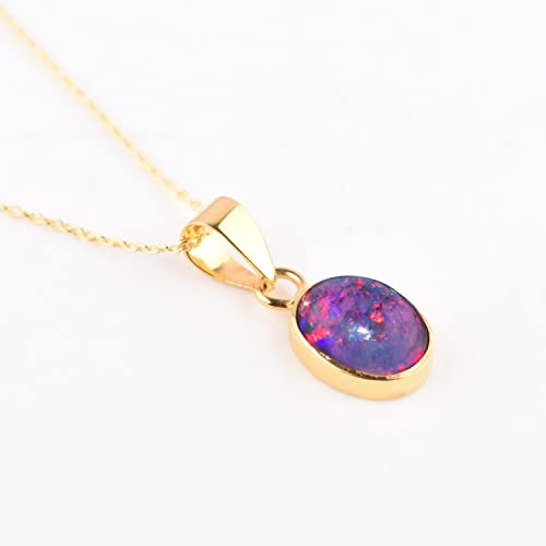 14K Gold Plated Black Opal Dainty Pendant Necklace for Women - October Birthestone - 925 Sterling Silver Jewelry 20 inches - Bezel Pendant Necklaces Gift for Her2