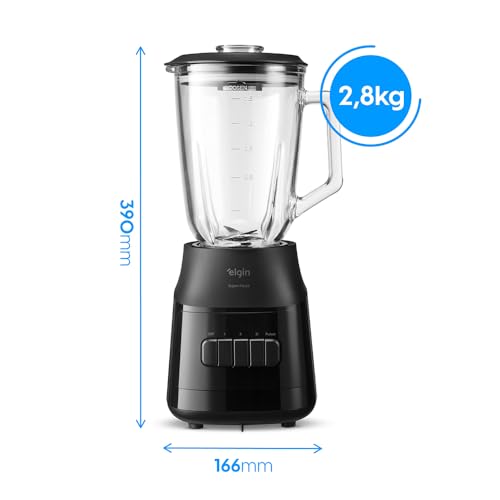 Liquidificador Super Force Elgin 1,9L 900W 110V - Preto e Jarra de Vidro