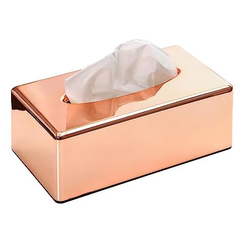 Moorfowl Rose Gold Tissue Box Cover for Paper Facial Tissue Holder Rectangle on Bathroom Vanity, Countertop, Bedroom Dresser, Night Stand Cover