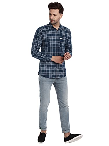 Image of Majestic Man Slim Fit Cotton Casual Check Shirt for Men