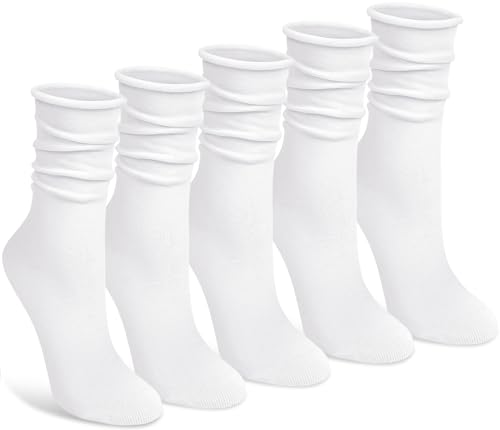 Image of Chalier 5 Pairs Slouchy Socks for Women, Soft Cotton Crew Socks | Breathable Blend, Elastic Cuff, Cute Roll Top, Calf Scrunch Tube, Easy Pull On, Flexible Stretch Motion, Casual Daily Wear