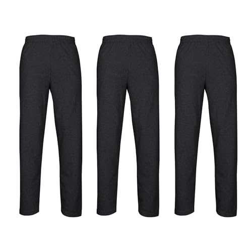 Fruit of the Loom Pack of 3 Classic Open Hem Jog Pants Jogging Bottoms Training Trousers Men + Free Web-Textilien24 Fabric Bag - S M L XL XXL 3XL - Various Colour Sets, dark grey heather, XL
