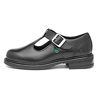Kickers Teen Girl's Lach T-Bar Black Leather School Shoes, 5 UK