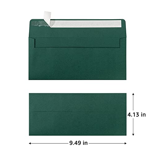 100 Pack Colorful #10 Business Envelopes Self Seal Standard Envelopes For Office Checks, Business, Letter Mailing Invoices, 4.13 X 9.49 Inches (Dark Green) #TOP1