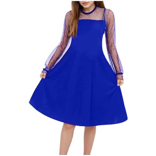 Mädchen Kleid Langarmkleid Mesh Rundhal Festliches Tüllkleid...