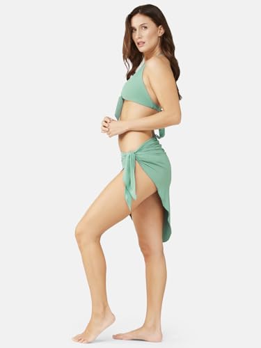 Image of ZeroKaata Stretchable Ribbed Bikini Set with Sarong Skirt for Women | 3 Piece Swimsuit & Beach Wear Set | Vacation, Resort Wear, Pool Party & Holiday Swimwear