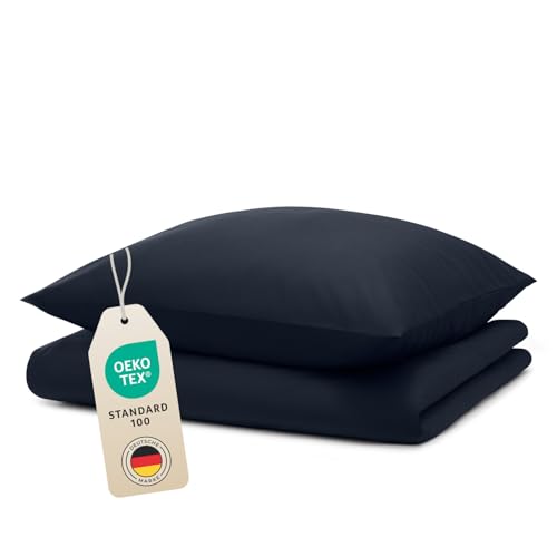 Blumtal Bettwäsche 140x200 cm + Kissenbezug 80x80 cm - Oeko-TEX zertifizierte Mikrofaser Bettwäsche 140x200 - weiche Bettwäsche Blau - Deckenbezug 140x200 + 80x80 Kissenbezug - Bettwäsche Dunkelblau