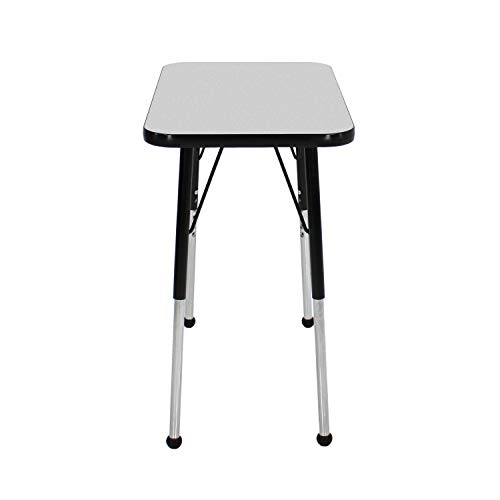 Image of FDP Rectangle Single Student Activity Table (30 x 18 inch), Standard Ball Glide Legs, Adjustable Height 19-30 inches For Social Distance, Virtual In-Home, Classroom Learning - Gray Top /Black Edge