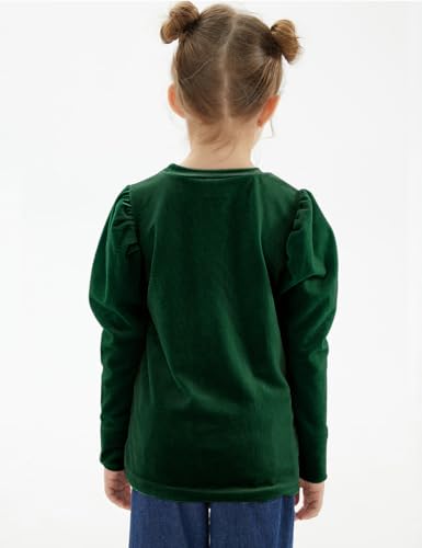 Image of Noomelfish Girls Velvet Puff Long Sleeve Shirt Casual Solid Pleated Blouse Tops (5-12 Years)