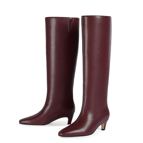 Image of Modatope Knee High Boots Women Square Toe Kitten Heel Tall Boots