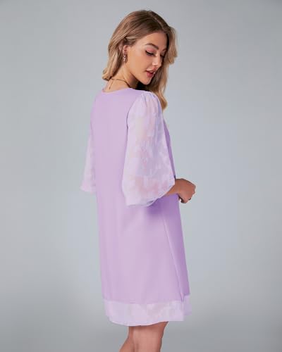 Image of LookbookStore 3 /4 Sleeve Dress for Women Shift Cute Summer Tunic Floral Lace Dresses
