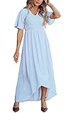 Zattcas Womens Maxi Dress Short Sleeve Summer Bridesmaids Dresses Long Dress Light Blue Large