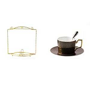 Tea Cup Set Porcelain Tea Cup Set Coffee Cups with Saucers and Metal Stand Set 7 Oz Royal Cappuccino Cups(White Gold 4 pcs) (Gold 4 pcs)