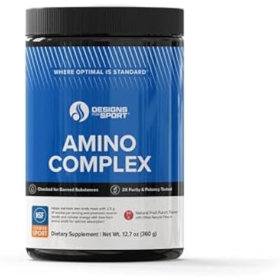 Designs for Sport Amino Complex - Supports Protein Synthesis & Lean Body Mass* - With Leucine & Essential Amino Acids - NSF Certified for Sport - Fruit Punch - 12.7 oz, 30 Servings