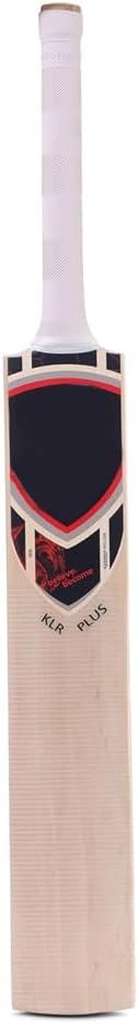 KLR Plus Kashmir Willow Cricket Bat, Handcrafted Grade R Willow with Web Tape Front and Full Sticker Back Kashmir Willow Handle, Red and Black, Large