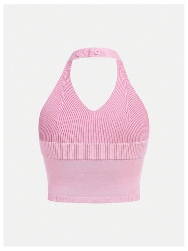 SHENHE Girl's Halter Top Star Print Backless V Neck Slim Knit Crop Top Y2k Camisole2