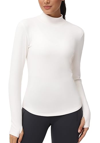 THE GYM PEOPLE Fleece Mock Turtleneck Pullover Base Layer Shirts Long Sleeve Workout Tops with Thumb...