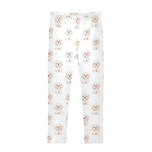 Puppy White Dogs Pattern Girls Leggings Soft Comfortable Athletic Leggings Dancing Pants for 4-10 Years