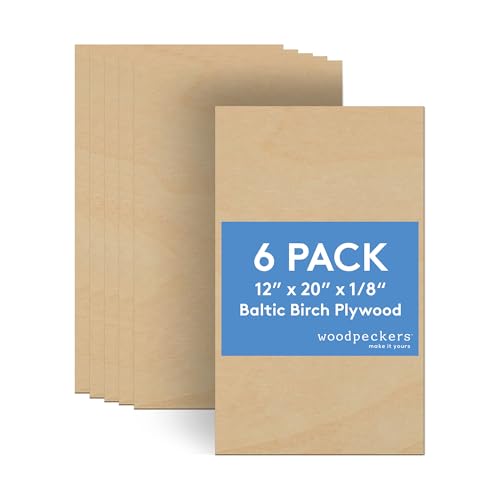 3 mm Baltic Birch Plywood 1/8 x 12 x 20 Inch, Box of 6 B/BB Grade Craft Wood, Stronger Than Basswood Sheets, for Laser, CNC Cutting and Wood Burning, by Woodpeckers