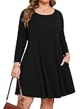 JollieLovin Women's Casual Swing 3/4 Sleeve Pockets T-Shirt Loose Dress