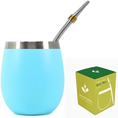 Novomates Yerba Mate Cup - Best Yerba Mate Set - Includes Double Wall Stainless Steel Yerba Mate Tea Cup with Stainless Steel Yerba Mate Straw Mate Cup 8oz (Teal, 237ml)