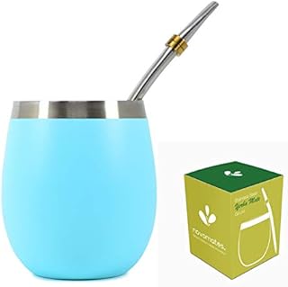 Novomates Yerba Mate Cup - Best Yerba Mate Set - Includes Double Wall Stainless Steel Yerba Mate Tea Cup with Stainless Steel Yerba Mate Straw Mate Cup 8oz (Teal, 237ml)
