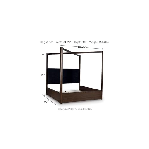 Image of Signature Design by Ashley Kendamor Modern Canopy Bed with Upholstered Headboard, Foundation or Box Spring Needed, California King, Dark Brown