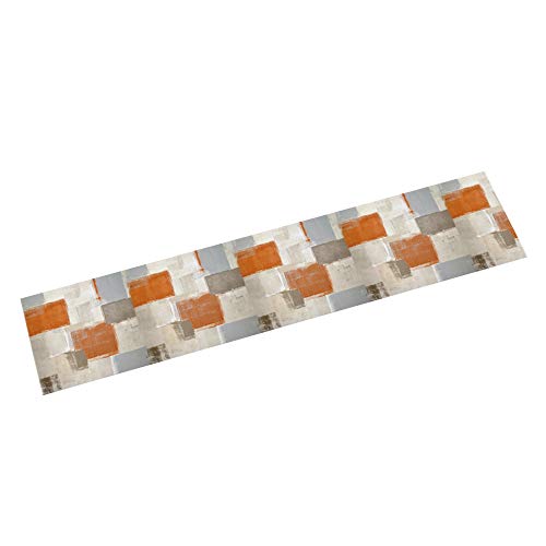 Orange Brown Gray Beige Modern Table Runner-Cotton Linen-Long 72\" TextuRed Abstract Oil Painting Dresser Scarves,Farmhouse Tablerunner,Kitchen Coffee/Dining Living Room,Holiday Dinner Scarf Décor - Thumbnail 6