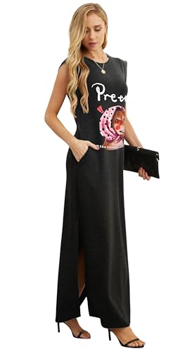 Image of GRECERELLE 2026 Women Year-Round Casual Round Neck Loose Split Wrinkle-Free Long Maxi Vacation Dress with Pockets (XXS-4XL)