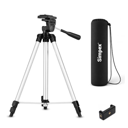 Image of Simpex 333 Aluminium Camera Tripod Stand | Lightweight & Adjustable | Includes Mobile Holder & Carry Bag | Compatible with Smartphones, DSLR, Mirrorless Cameras, GoPro, Photography & Content Creation