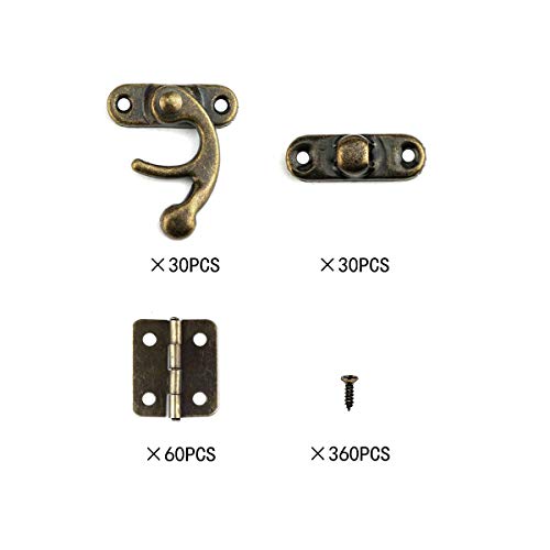 60 Pcs Antique Mini Hinges And 30 Sets Bronze Tone Right Latch Hook Hasp With Screws For Wood Jewelry Box #TOP3
