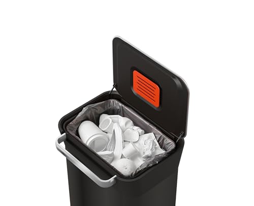 Joseph Joseph Intelligent Waste Titan Trash Can Compactor with Odor Filter, Compacts up to 3X Trash, 30L/7.9 Gallons, Black