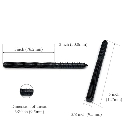 Image of 8 Pack 3 /8-16 x 5 Inch Black Hanger Bolts 3 /8-16 inch Double Headed Bolts 3 /8 Wood Dowel Screw Self-Tapping Screw Hanger Bolts for Furniture Screws Double Screw Threaded Rods Bolt 127mm Length