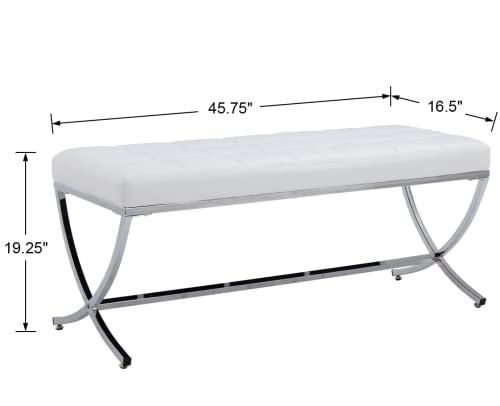Ealson Modern Entryway Bench Leather Upholstered Dining Bench With Metal Base Button Tufted Ottoman Bench With Padded Seat Accent Foot Bench For Bedroom End Of Bed/Living Room, White #TOP1
