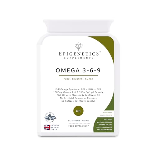 Omega 3-6-9 1000mg | High Strength EPA, DHA & DPA | Fish Oil + Flaxseed + Sunflower Seed | 60 Softgel Capsules UK Made | 1 Capsule Daily (2 Month Supply)