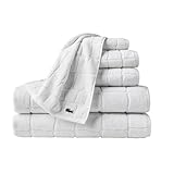 Lacoste Croc Scale 100% Cotton Towels – Highly Absorbent & Quick Drying, Premium Super Soft, White, 2 Bath Towels (30'x56'), 2 Hand Towels (16'x30'), 2 Washcloths (13'x13') 6PC Bath Towel Set