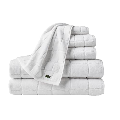 Lacoste Croc Scale 100% Cotton Towels – Highly Absorbent & Quick Drying, Premium Super Soft, White, 2 Bath Towels (30