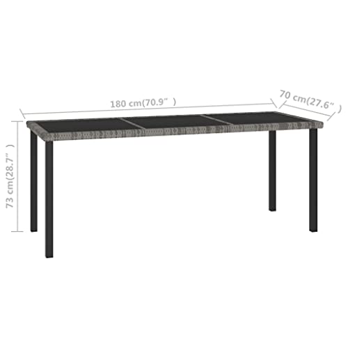 Mesa de comedor de jardín gris de ratán sintético de 180x70 cm para terrazas y porches 3