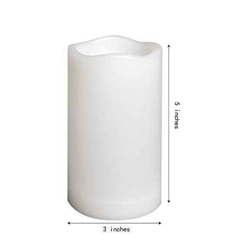 Image of Outdoor Waterproof Flameless Candle with Timer - Flickering White Plastic Battery Operated LED Lantern Light Bright Resin Electric Pillar for Outside Patio Garden Party Wedding Deco 3 inch(D)x5 inch(H)