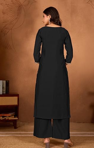 Image of Women Straight-Cut Kurta Pant Set with Subtle Golden Lace Embellishment | Elegant Ethnic Wear for Festive, Office & Casual Use