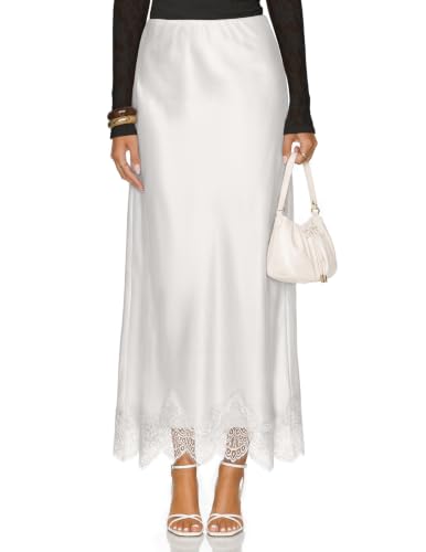 maxi skirts satin lace patchwork - white